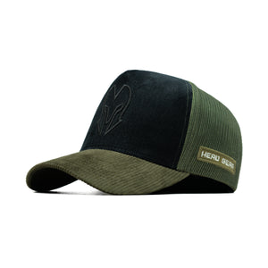 HEAD GEAR BLACK AND OLIVE DUAL TONE TRUCKER CAP