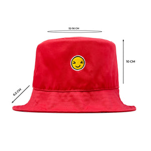 HEAD GEAR CHEERFUL SMILE RED BUCKET HAT