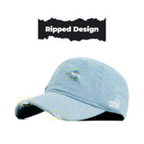 HEAD GEAR WASHED DENIM METAL PATCH RIPPED CAP - LIGHT SKY BLUE