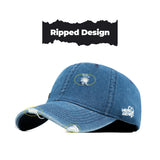 HEAD GEAR WASHED DENIM METAL PATCH RIPPED CAP - BLUE