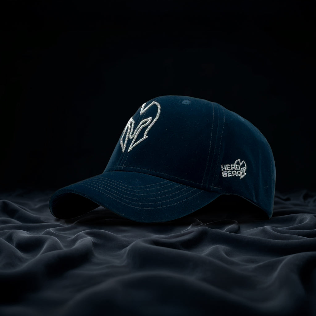 HEAD GEAR SILVER NAVY BLUE VELVET LIMITED EDITION CAP