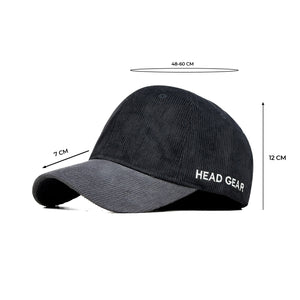 HEAD GEAR BLACK CHARCOAL GREY DUAL TONE CORD CAP