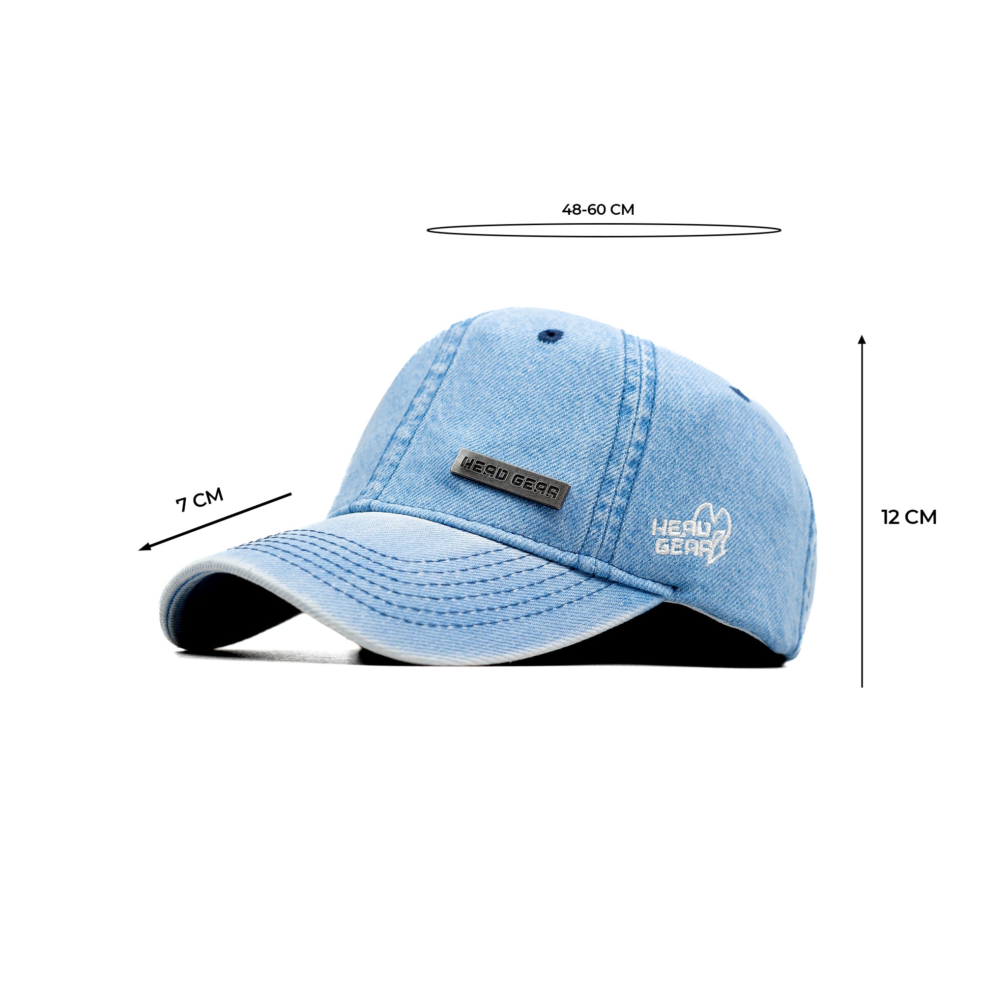 HEAD GEAR BRIGHT SKY BLUE WASHED DENIM METAL PATCH CAP