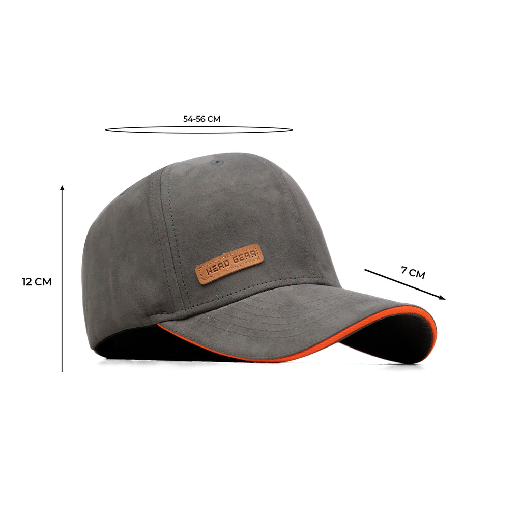 HEAD GEAR GREY STRUCTURED LEATHER PATCH FITTED CAP