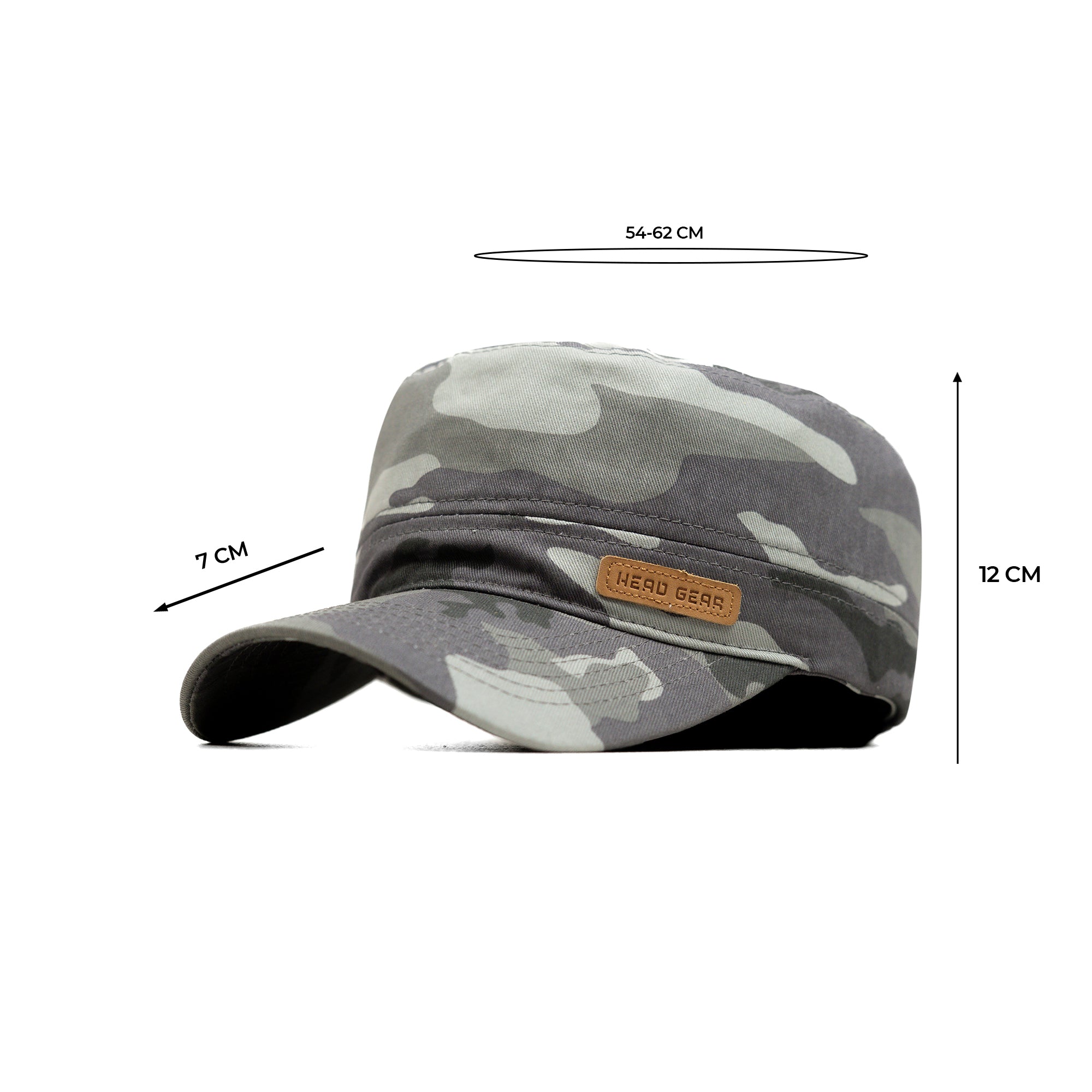 HEAD GEAR GREY CAMO WITH LEATHER PATCH CAPTAIN'S CAP