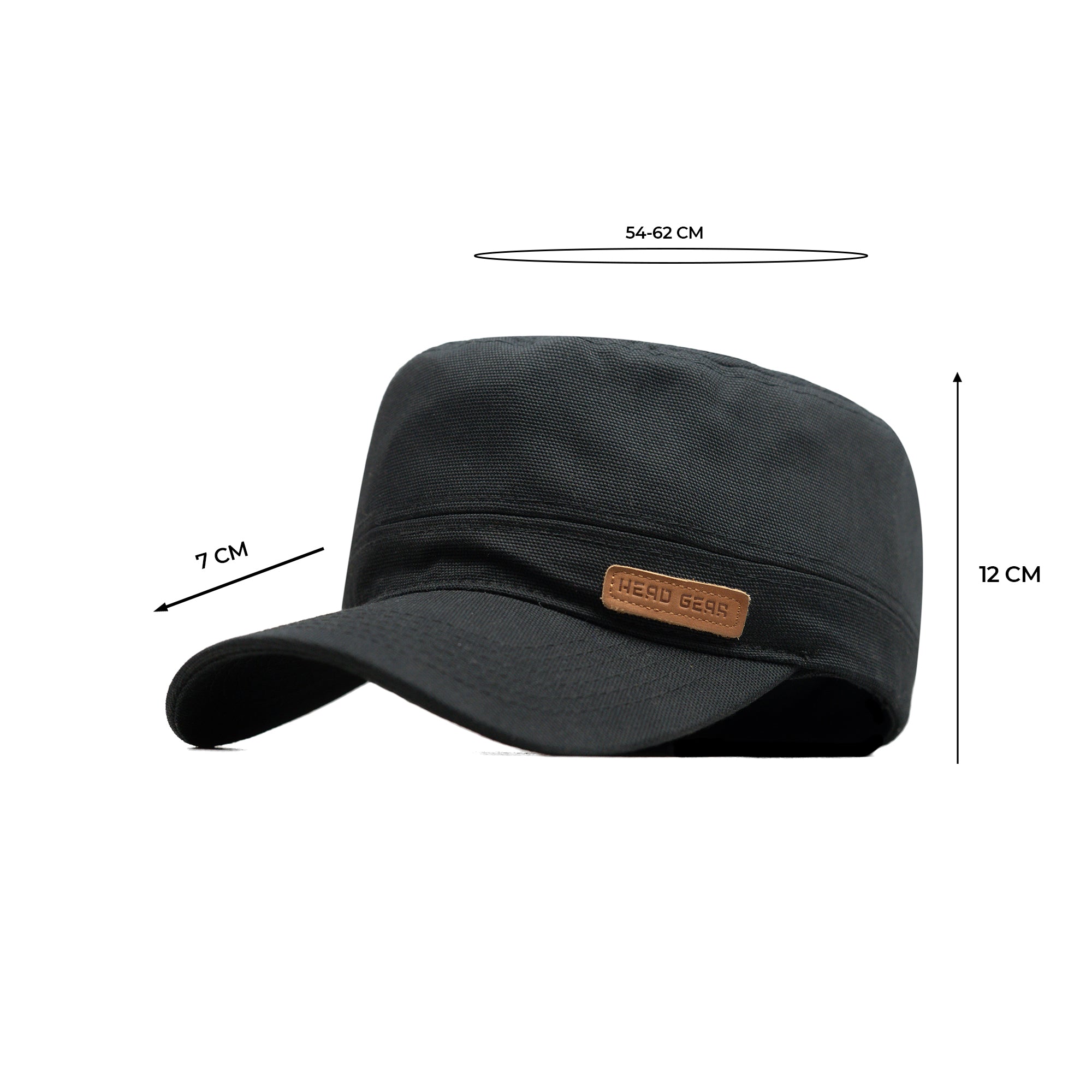 HEAD GEAR BLACK WITH LEATHER PATCH CAPTAIN'S CAP