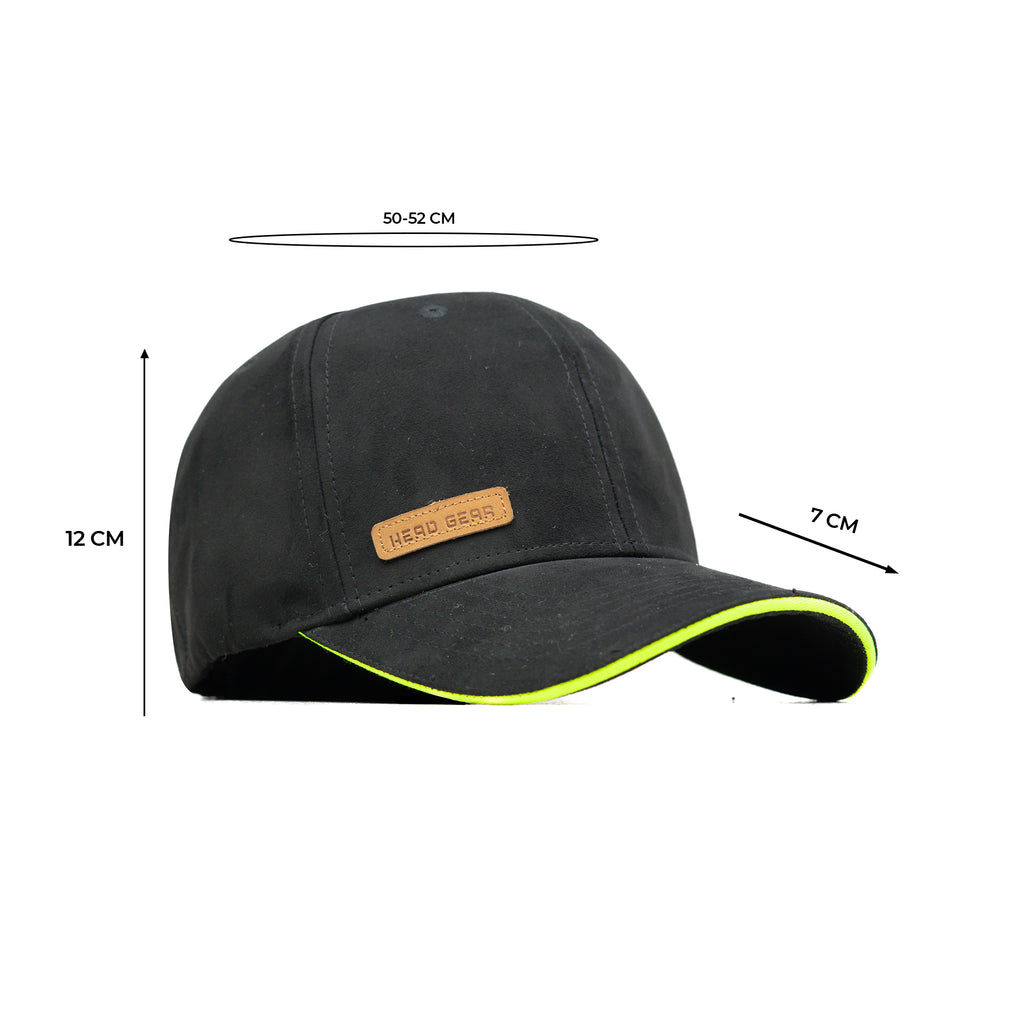HEAD GEAR BLACK STRUCTURED LEATHER PATCH FITTED CAP