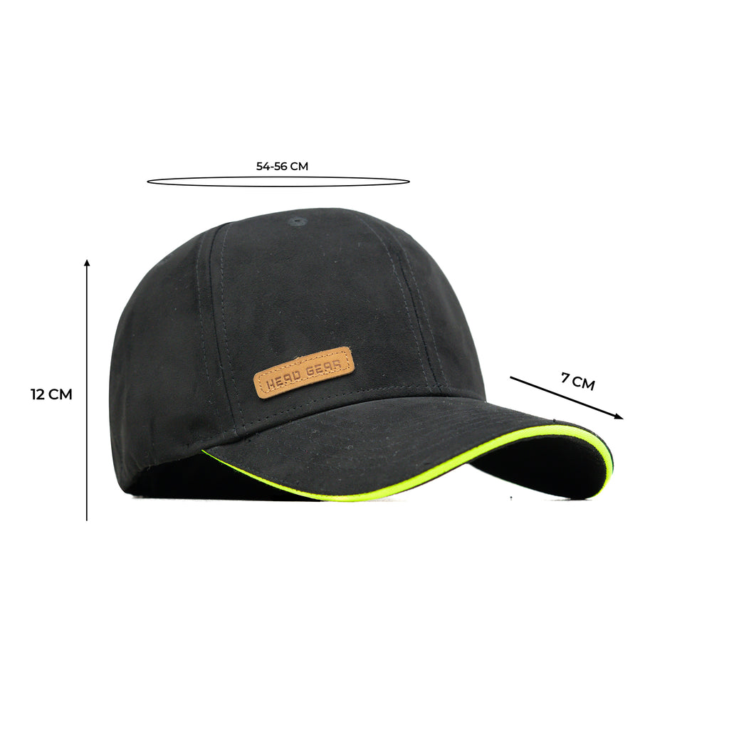 HEAD GEAR BLACK STRUCTURED LEATHER PATCH FITTED CAP