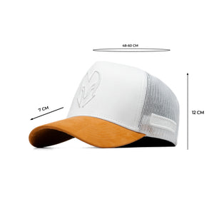 HEAD GEAR WHITE AND MUSTARD DUAL TONE TRUCKER CAP