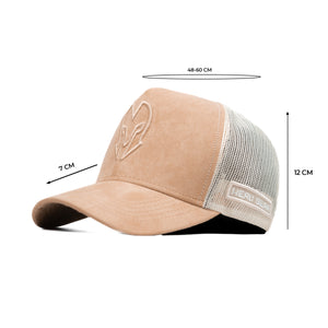 HEAD GEAR BEIGE SUPER SUEDE TRUCKER CAP