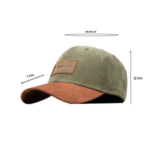 HEAD GEAR OLIVE BROWN LEATHER PATCH CAP